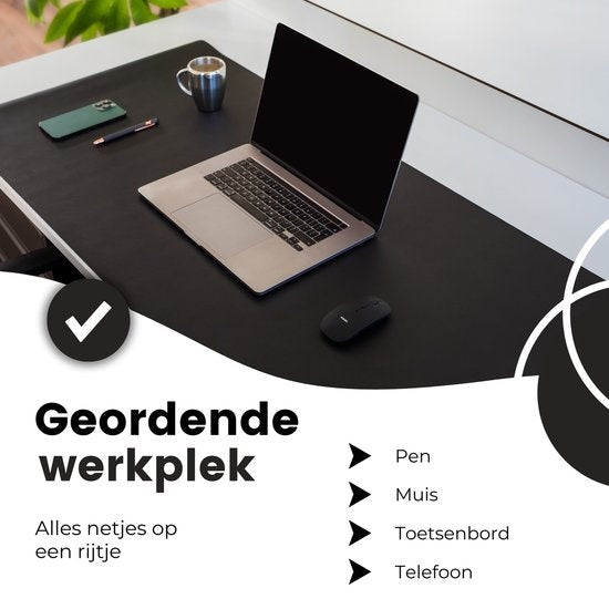 WURK Professional Schreibtischunterlage Kunstleder - Schreibtisch-Organizer - Schreibtischzubehör - Mauspad XXL- Inklusive Kabelclip - 120x60 - Schwarz