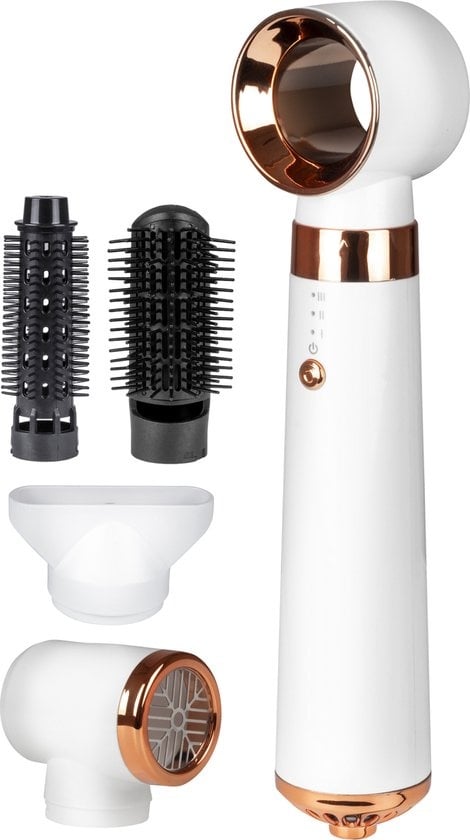 Nuvance - Haartrocknerbürste - mit 5 Aufsätzen - Lockenbürste - 600W - Weiß/Rosa