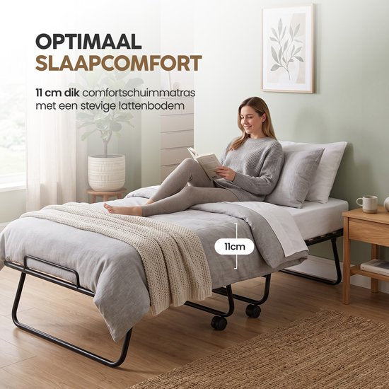 Infinity Goods Klappbett Comfort 90 x 200 cm – Gästebett – Einzelbett – Klappbett – Matratze & Lattenrost – inkl. Schutzbezug