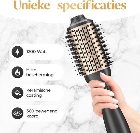 Blazely 4-in-1 Haartrocknerbürste rund - Keramik-Magic-Bürste - Lang/Kurz/Style/Locken - 1200W - Airstyler