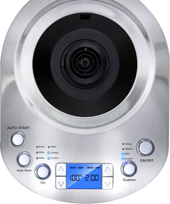 alpina Wasserkocher mit Teekorb - 1,7 L - 2200 W - Wasserkocher - Teezubereiter - Wasserkocher - Warmhaltefunktion - Trockengehschutz - Digitalanzeige - Edelstahl - Glas