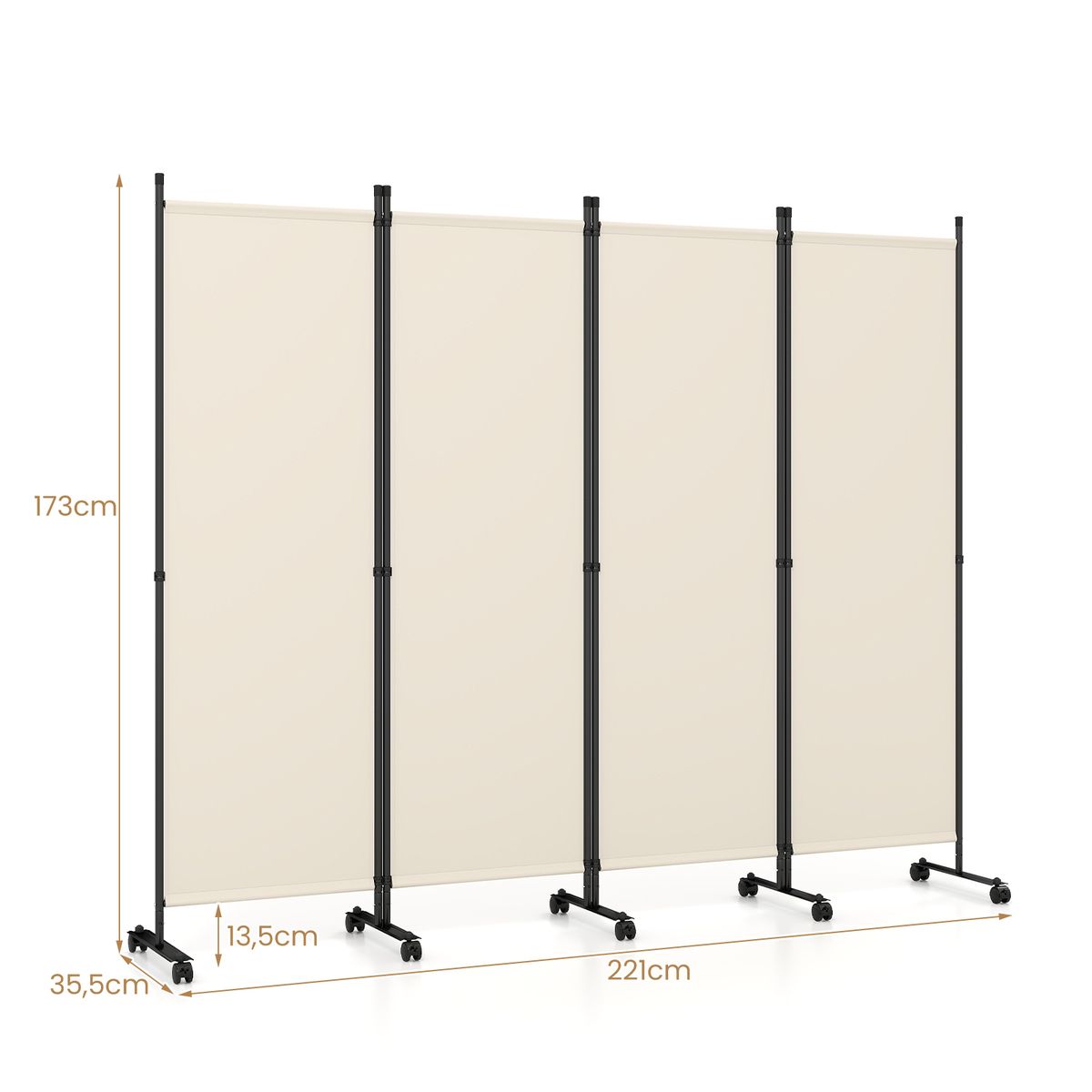 Coast 4-teiliger Raumteiler auf Rollen – zusammenklappbar – Sichtschutz – beige – 1 Stück
