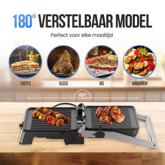 Strex Sandwichgerät XL mit Temperaturregelung - Kontaktgrill groß / Sandwicheisen / Toaster / Grillgerät / Panini Grill - PFAS frei - 2200W