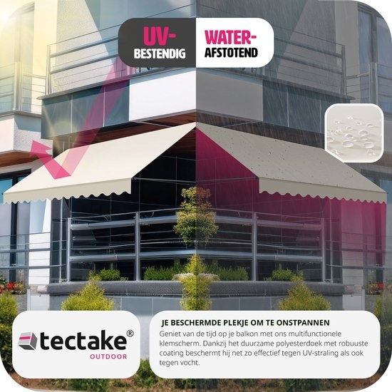 tectake - Klemmmarkise - Sonnenschirm - Markise - Verstellbar - Klemmmarkise - Sonnenschirm Balkon - 350 x 180 cm - beige - Markise - 404966