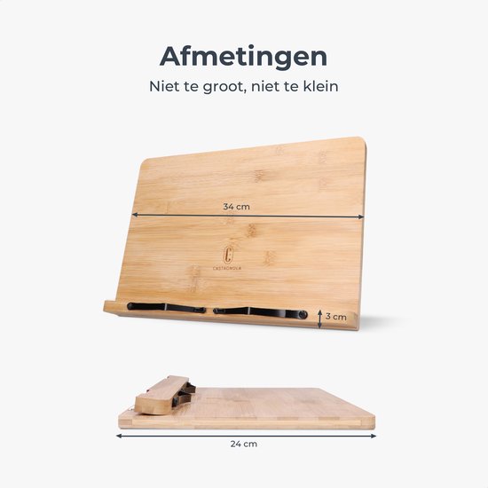 Castagnola Verstellbarer Buchständer - Buchständer mit 5 Ständern - Buchständer Bambus - Tablet-Halter - Kochbücher und Lesebücher