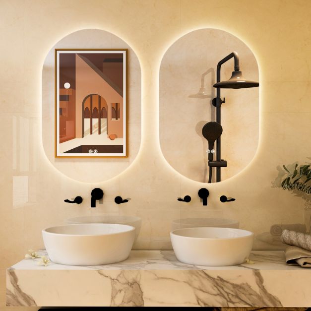 Coast Led-Spiegel Silber - Oval mit Anti-Beschlag und dimmbarem LED-Licht - 80 x 50 cm