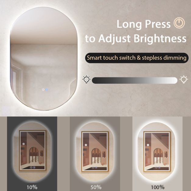 Coast Led-Spiegel Silber - Oval mit Anti-Beschlag und dimmbarem LED-Licht - 80 x 50 cm