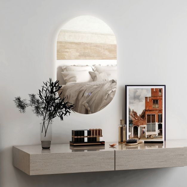 Coast Led-Spiegel Silber - Oval mit Anti-Beschlag und dimmbarem LED-Licht - 80 x 50 cm