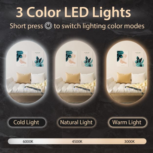 Coast Led-Spiegel Silber - Oval mit Anti-Beschlag und dimmbarem LED-Licht - 80 x 50 cm