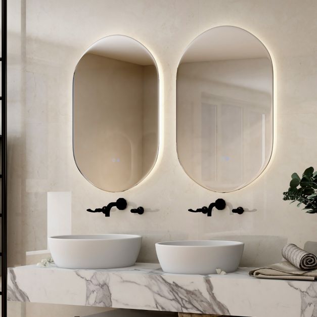 Coast Led-Spiegel Silber - Oval mit Anti-Beschlag und dimmbarem LED-Licht - 80 x 50 cm