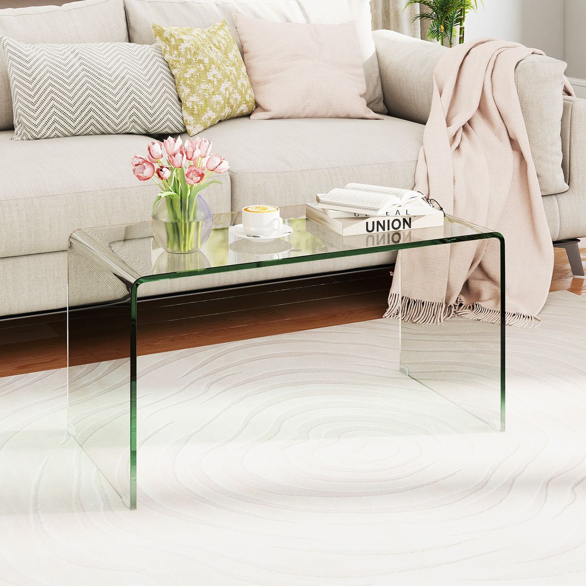 Coast Couchtisch – U-förmiger Beistelltisch – gehärtetes Glas – 81,5 x 42 x 40 cm – transparent