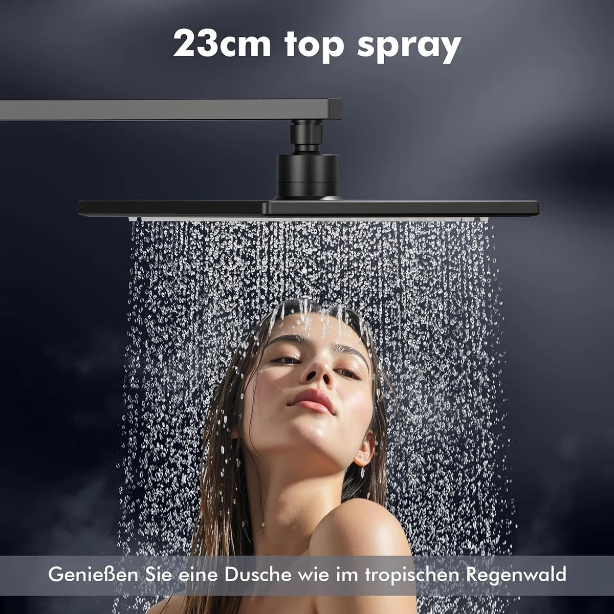 Homelody Regendusche-Set ohne Thermostat – quadratische Kopfbrause 20 x 20 cm – verstellbare Duschstange 73–115 cm – schwarz