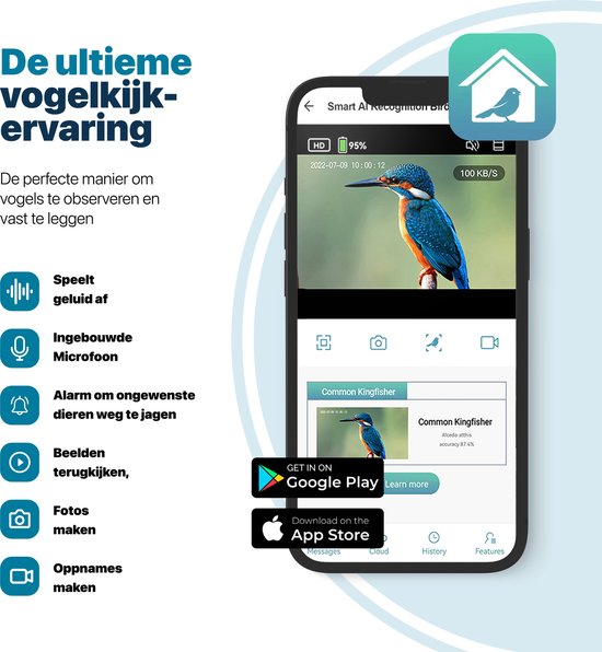 Vogelhaus mit Kamera und Audio - Vogelhaus zum Aufhängen - Holz - Nistkasten - Doppeltes Solarpanel