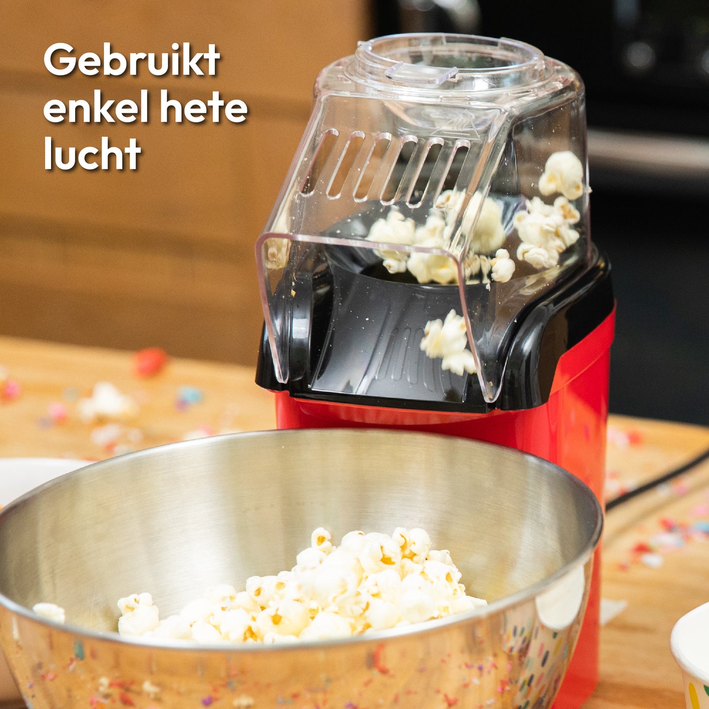 Gadgy Popcornmaschine - Heißluft-Popcornmaschine - 1200 Watt - 27 cm - Popcornmaschine Kinderparty