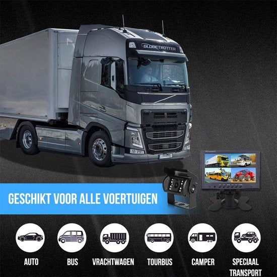 Strex Rückfahrkamera-Set - verkabelt mit 4 Kameras - 9" Bildschirm - 18LED Nachtsicht 15m - IP67 Wasserdicht - schwarz
