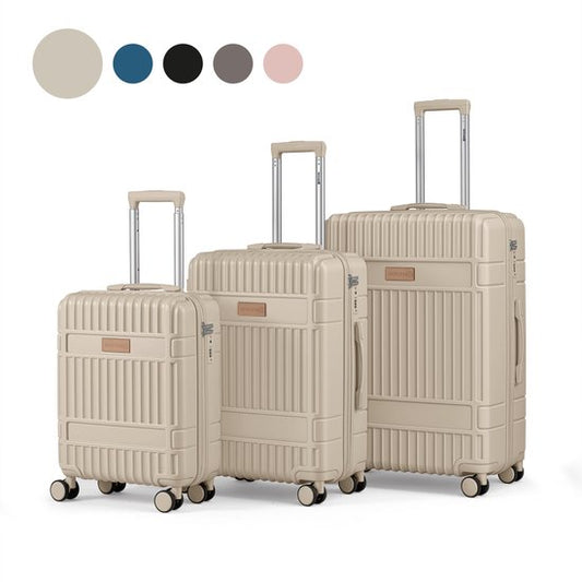 SKYCASES Kofferset – Classic Heritage – 3-teilig – Handgepäck- und Check-in-Koffer – 36 l/63 l/100 l – TSA-Schloss – Geräuscharme 360°-Rollen – Leicht – Trolley – Beige