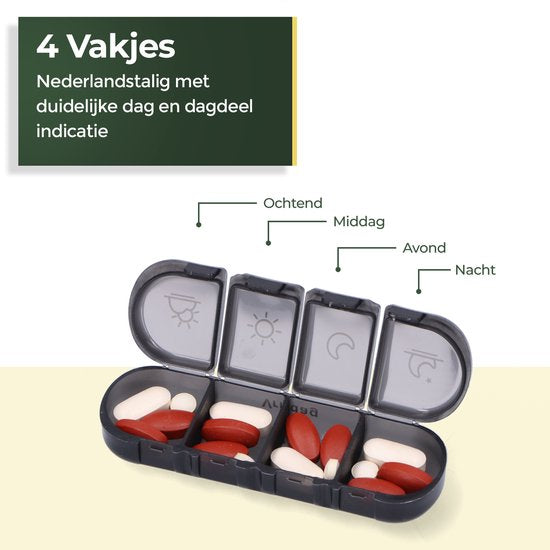 Gandria Pillenbox 7 Tage - Herausnehmbare Pillenbox - Medizinbox mit 28 Fächern - Medizinbox mit stabilem Verschluss - 4 Fächer pro Tag - Schwarz