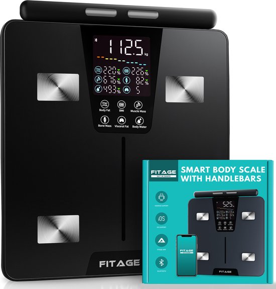 FITAGE Griffwaage Personenwaage Digital - Smart Scale - Mit 17-facher Körperanalyse - FITAGE App