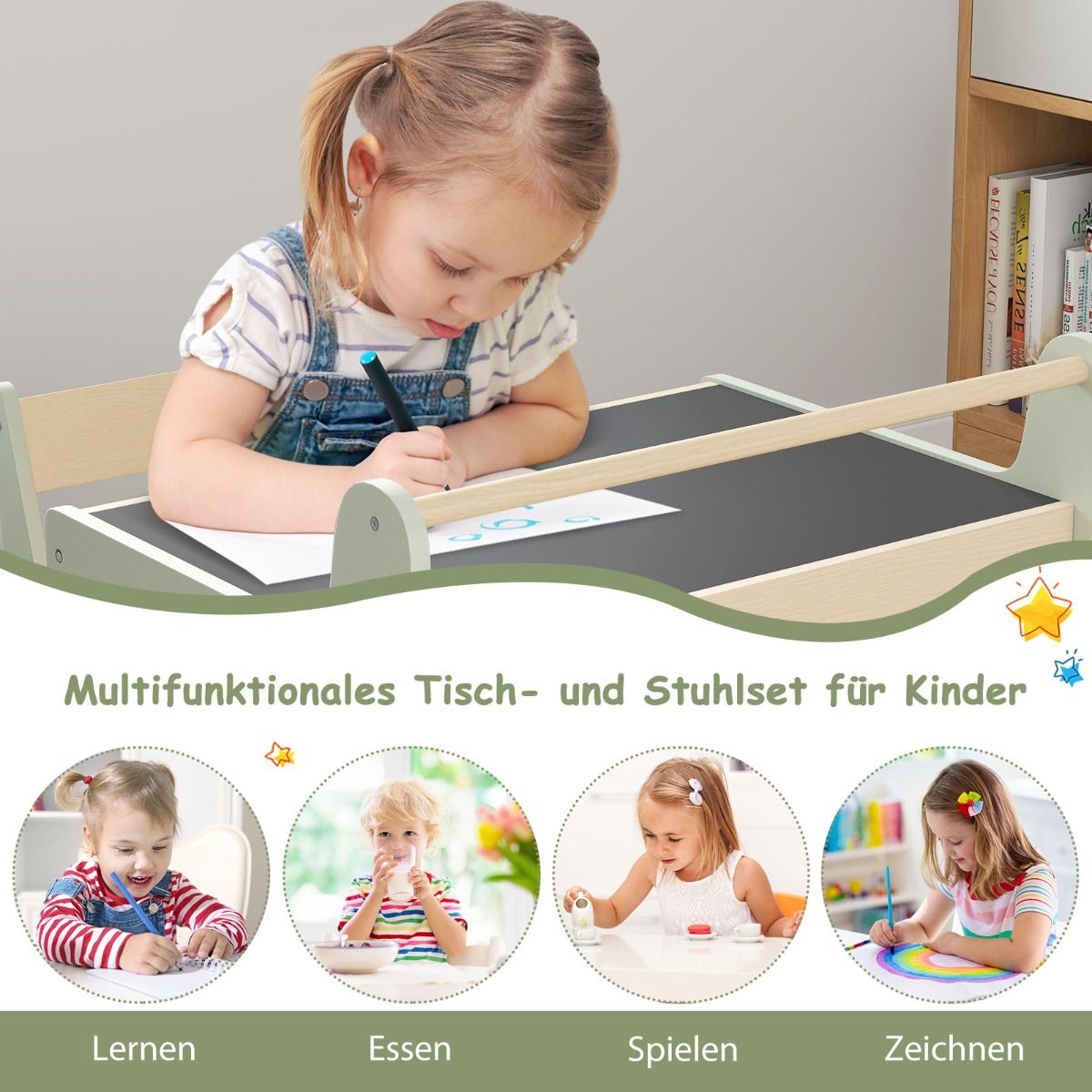 Coast 3-in-1-Kindertischset – mit wendbarer Tischplatte und verstecktem Stauraum – grün