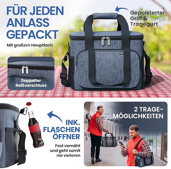 Heroism Große faltbare Kühltasche - Isolierte Kühltasche, Thermotasche, auslaufsicher und wasserdicht - Picknick- und Lunch-Tasche - 30 L - Dunkelgrau