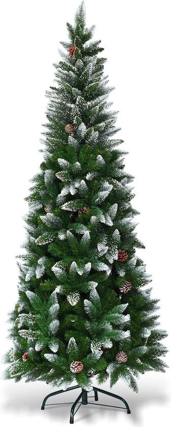 Costway Künstlicher Weihnachtsbaum INKLUSIVE Tannenzapfen - mit Metallständer - 180 cm