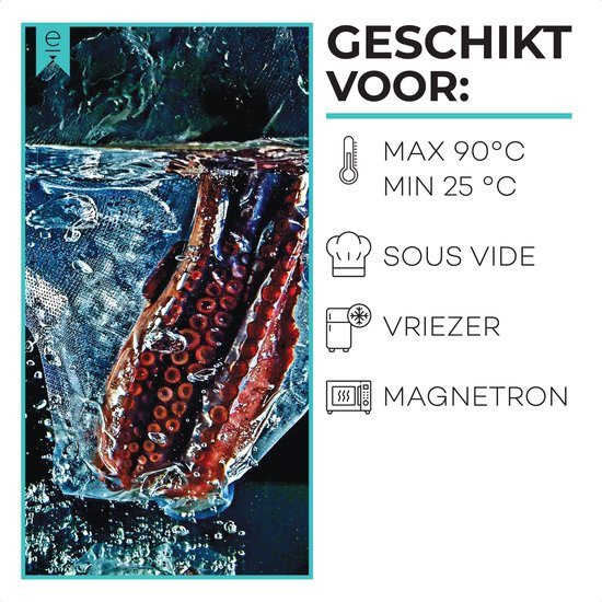 Vakuumbeutel Lebensmittel - 16x25 cm - 100 Stück - Vakuumierbeutel - Sous Vide Beutel - Vakuumbeutel Mit Mikrostruktur - Vakuum Aufbewahrungsbeutel - BPA Frei