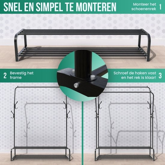 Avalo Industrial Clothes Rack Double Rod - Metall - 110x33x150 CM - Schwarz - Lagerung für Schuhe - Garderobe Rack mit Haken