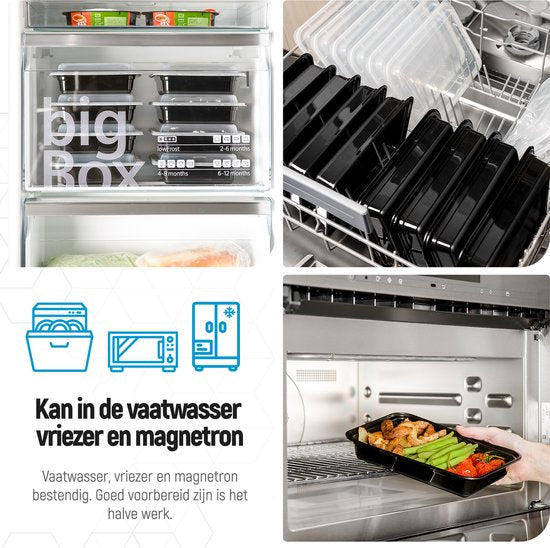 Fitcrafters Meal Prep Trays - Frischhalteschalen - Tiefkühlschalen - 14 Stück - 1 Fach - 1L - BPA frei