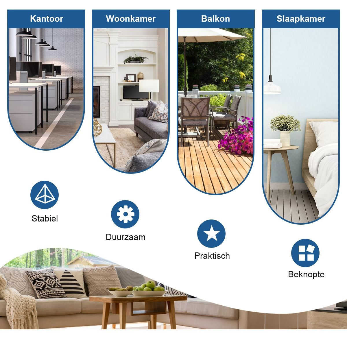 Coast 3 Panels Raumteiler - faltbar - 260 x 183 cm - Weiß - Polyester/Stahl