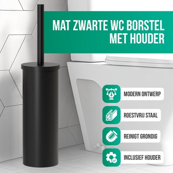 Avalo Toilettenbürste mit Halter - Freistehend - Edelstahl Schwarz - Toilettenbürste mit Halter