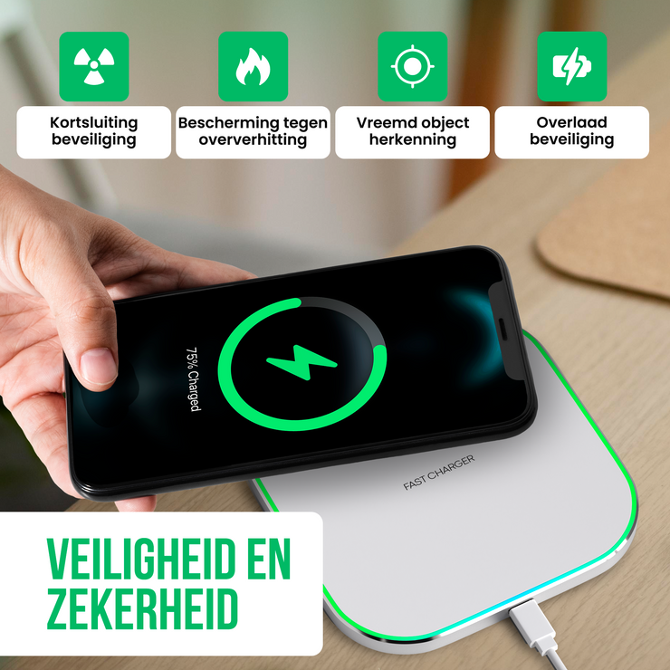 Strex Wireless Charger 15W - Inklusive Kabel - QI-Schnellladegerät - Wireless Charger - Schnellladegerät - LED-Anzeige - Weiß