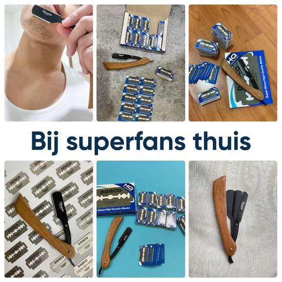 Barbiermesser mit 200 Rasierklingen - Klassisches offenes Rasiermesser - Barbiermesser - Shavette - Gerades Rasiermesser - Klauenmesser - Halsmesser - Barbiermesser