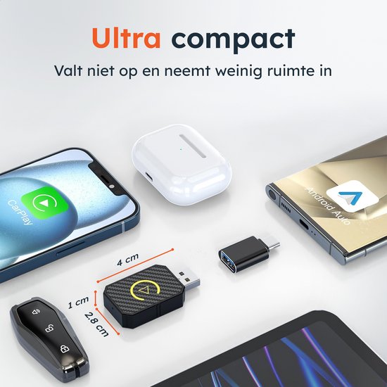 Drahtloser CarPlay & android dongle - PRO mini - Apple - Android - Auto - Bluetooth - Drahtlos - Drahtlos - Empfänger - AirPlay - Kompakt - inkl USB-C - Skoov
