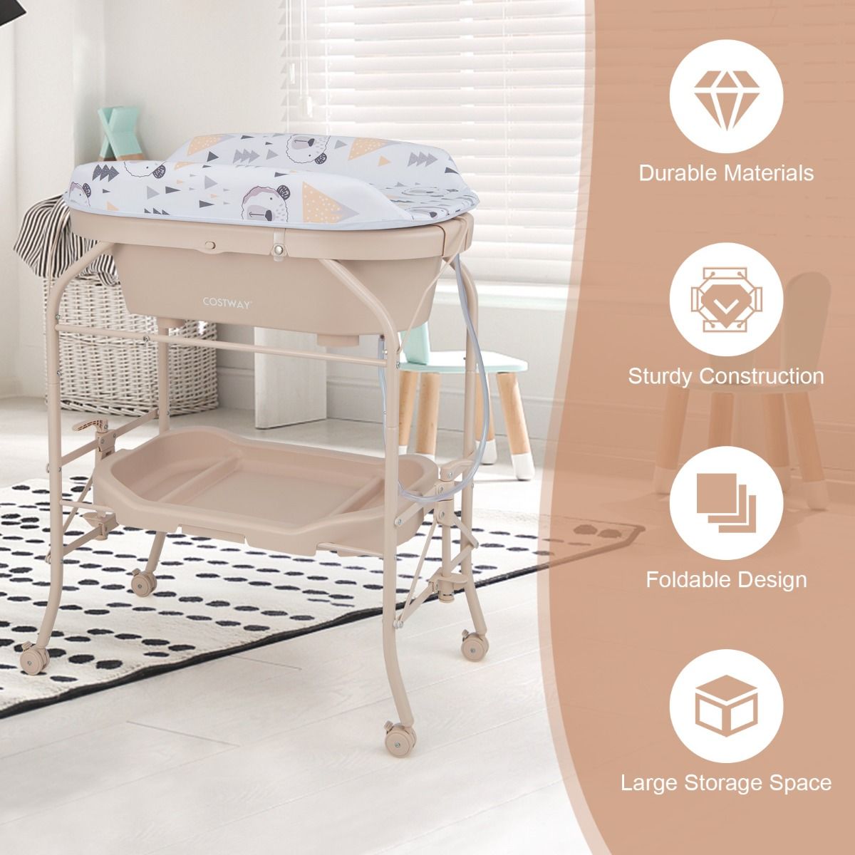 Coast 4-in-1-Wickelkommode - Mit Badewanne - Klappbar - 86 x 50 x 100 cm - Beige