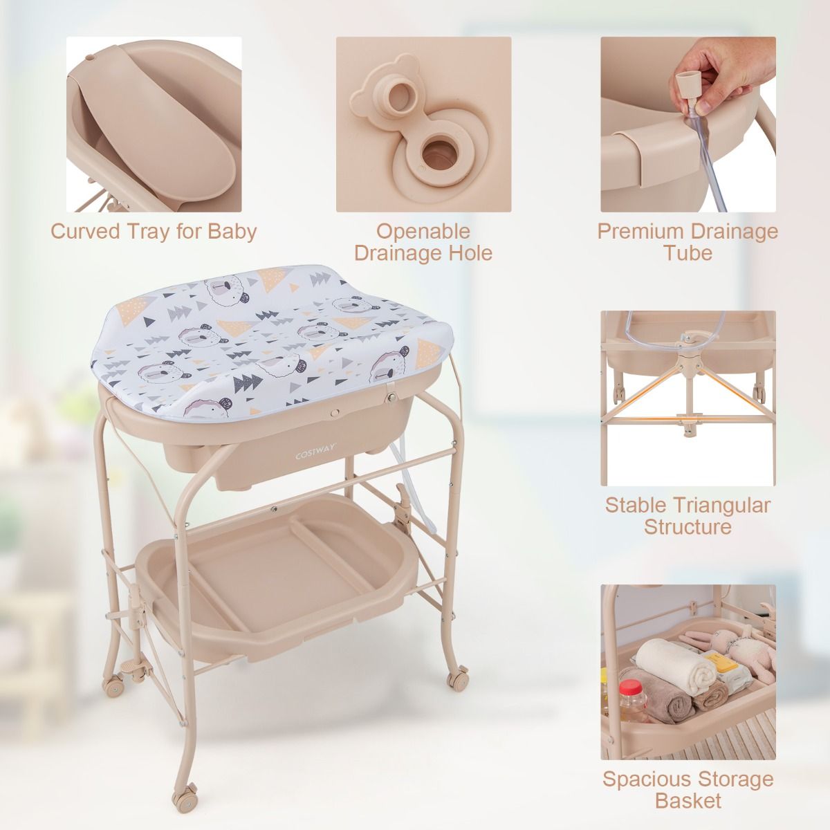 Coast 4-in-1-Wickelkommode - Mit Badewanne - Klappbar - 86 x 50 x 100 cm - Beige