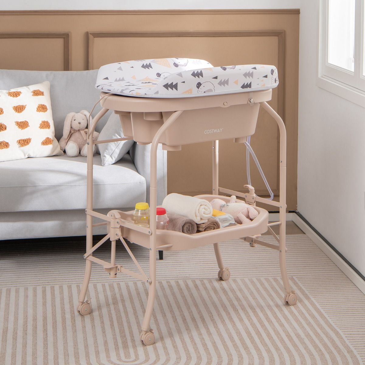 Coast 4-in-1-Wickelkommode - Mit Badewanne - Klappbar - 86 x 50 x 100 cm - Beige