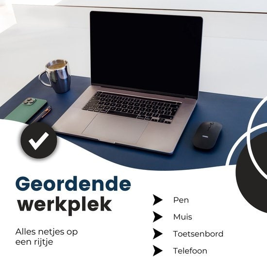 WURK Professionelle Schreibtischunterlage aus Kunstleder - Schreibtisch-Organizer - Schreibtischzubehör - Mauspad XXL- Inklusive Kabelclip - 80x40 - Blau