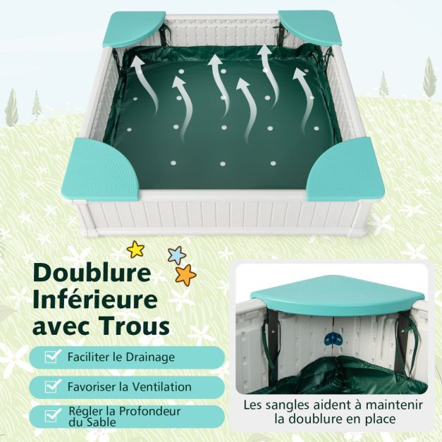 Coast Sandbox White - Quadratischer HDPE-Kindersandkasten mit 4 Ecksitzen und Abdeckung - 123,5 x 123,5 x 31,5 cm