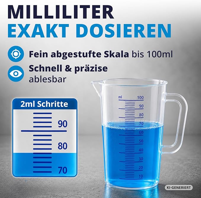 LICARGO Messbecher 100 ml – 2-ml-Skala – BPA-frei – spülmaschinenfest