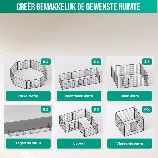 Avalo Puppyren AÃƒÃ‰Ã€Ãº210cm Opvouwbaar Zwart - 8 panelen 80x60cm - Dierenren / Konijnenren / Hondenren