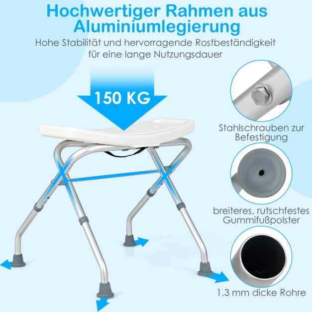 Coast Duschstuhl Weiß - faltbarer Duschhocker mit verstellbarer Höhe und rutschfesten Füßen - 53 x 50 x 52,5 cm
