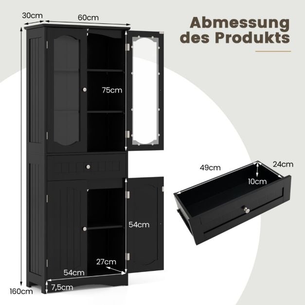 Coast Freistehender Schrank - Hochschrank 60 x 30 x 160 cm - Schwarz