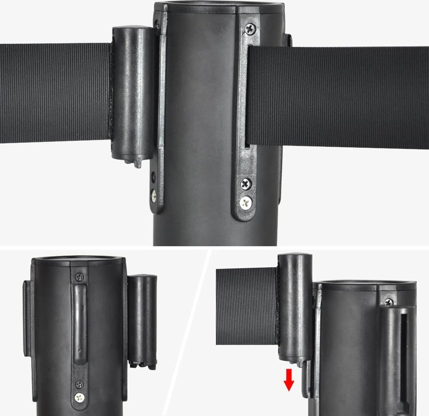 Yaheetech Absperrpfosten 2er Set - 92 cm hoch - ausgestattet mit 200 cm einziehbarem Band und 4-Wege-Kupplungssystem und stabilem Sockel - für VIP-Zonen und Messen - schwarzer Stahl