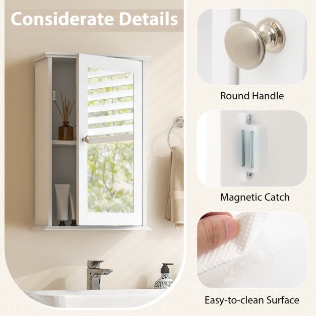 Coast Wandspiegelschrank - MDF - HD Spiegel - 34 x 15 x 53 cm - Weiß