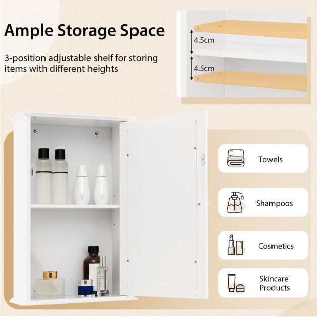 Coast Wandspiegelschrank - MDF - HD Spiegel - 34 x 15 x 53 cm - Weiß
