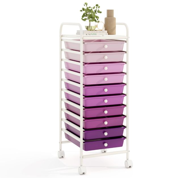 Coast Roll Trolley Container - 10 Schubladen - Mobil - Metallrahmen - Lagerwagen - Lila