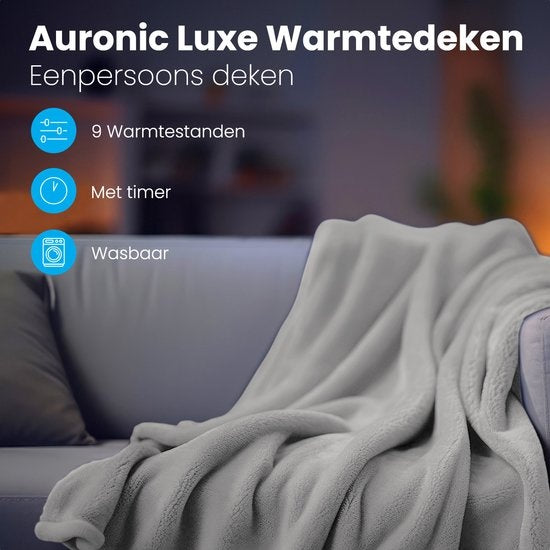 Auronic - Heizdecke - 9 Wärmestufen - 1 Person - 160x120cm - Grau