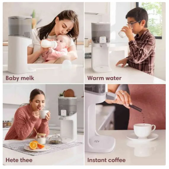 Vulpes Goods® Baby-Wasserspender Pro - 1,6 Liter - Mit 3 Temperatureinstellungen und LED-Anzeige - Einhandbedienung - Für Flaschennahrung und Tee - Weiß/Hellgrau