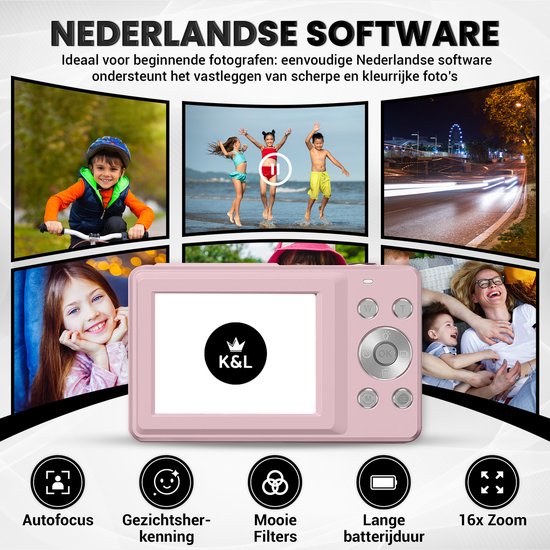 K&L Digitalkamera – Fotokamera – Kompaktkamera – Vlog-Kamera – Für Kinder – Inklusive 32 GB – Rosa