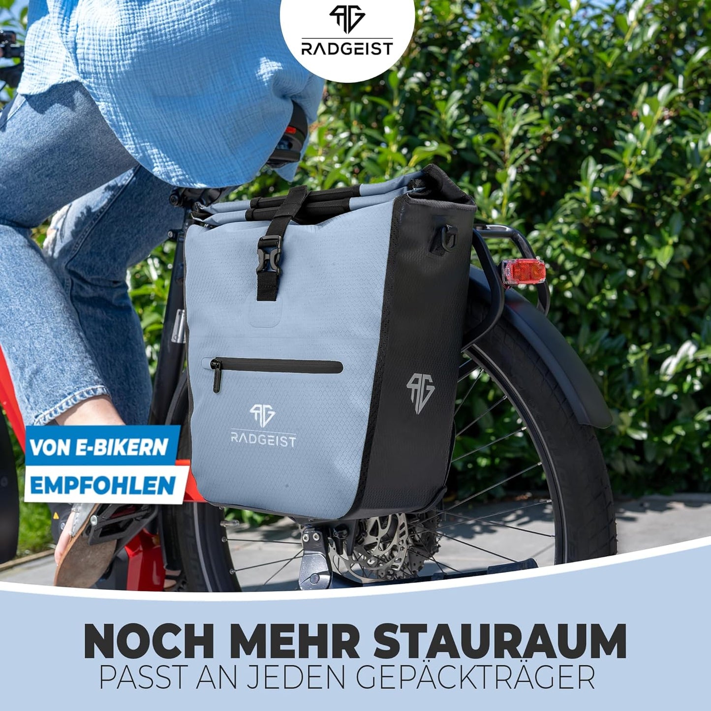 RADGEIST Fahrradtasche für Gepäckträger I Fahrradtasche Shopper mit herausnehmbarer Kühltasche I Einkaufstasche & Einkaufstasche 22-28 Liter - blau